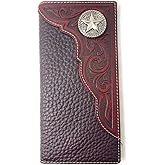 Texas West Western Tooled Genuine Leather Star Men's Long Bifold Wallet (Coffee)