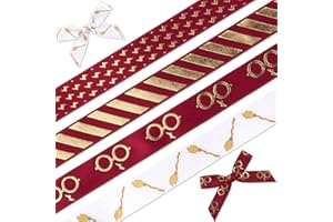 Kutyndrix Magic School Ribbon Set, 5/8 Inch Maroon & Gold Foil Satin for Gift Wrapping, 16 Yards Wizard Theme Decorative Trim