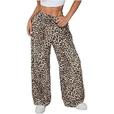 SweatyRocks Women's Leopard Print Animal Wide Leg Pants Elastic Waist Trousers with Pockets