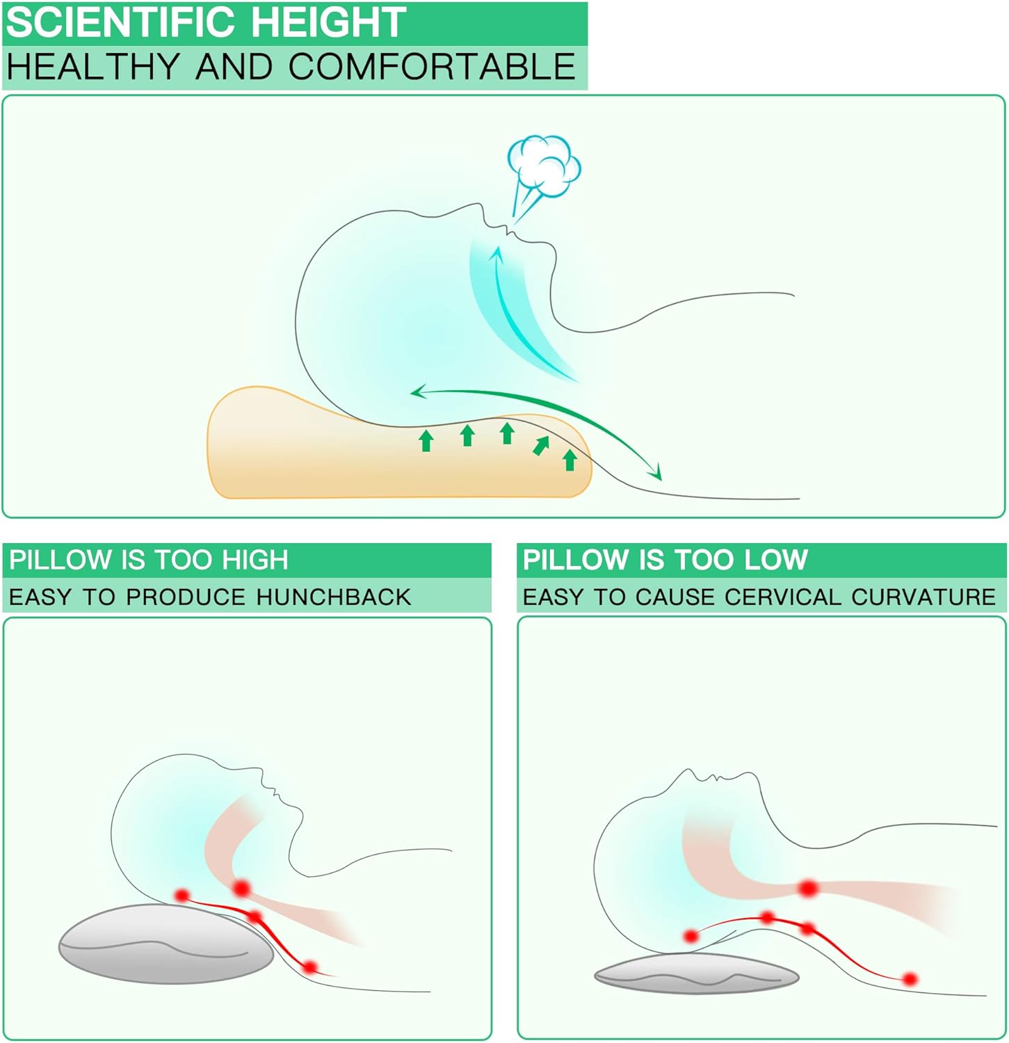 Elviros Cervical Memory Foam Pillow, Contour Pillows for Neck and Shoulder Pain, Ergonomic Orthopedic Sleeping Neck Contoured Support Pillow for Side Sleepers, Back and Stomach Sleepers: Home & Kitchen