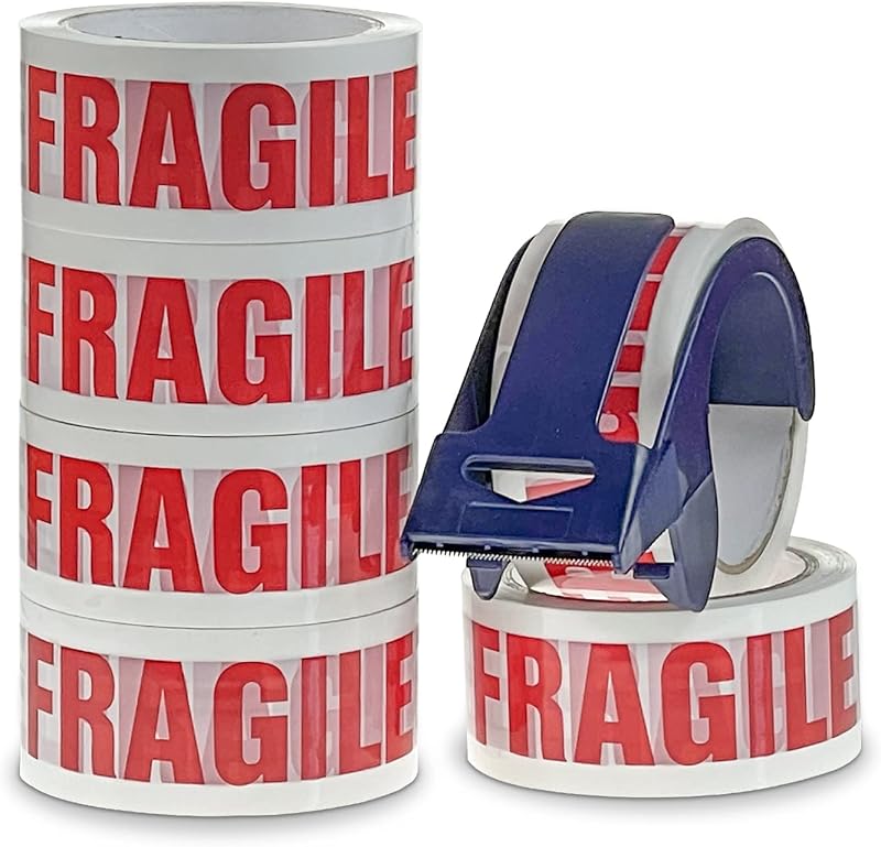 Crimson Starfish Fragile Tape & Dispenser 6 Rolls 48mm x 50m