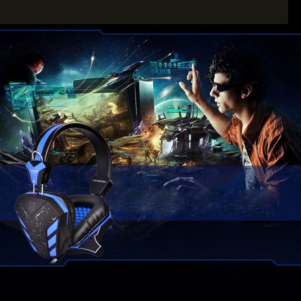 PC Gaming Headset, Topoint Comfortable 3.5mm Stereo Over-ear USB Gaming Headphone with Mic and LED Color Gradient light for Computer/Laptop-Blue