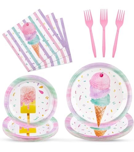Ice Cream Bowls And Spoons Set - (Pack Of 12) Reusable Plastic Ice Cream Cups And Waffle Cone Shaped Spoons For Dessert, Frozen Yogurt, Gelato