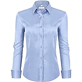 siliteelon Womens Classic-Fit Dress Shirts Long Sleeve Button Down Wrinkle-Free Stretch Solid Casual Work Office Blouse Top