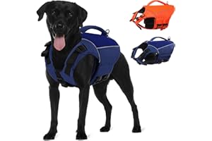 SUNFURA Dog Life Jacket, Adjustable Dog Life Vest for Swimming Boating, Lightweight Pet Lifejacket Swimsuit with Rescue Handle, High Flotation Swimming Vest for Small Medium Large Breeds, Navy Blue L