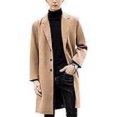 UANEO Mens Wool Blend Trench Coat Notch Lapel Camel Peacoats Winter Overcoat