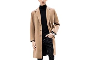 UANEO Mens Wool Blend Trench Coat Notch Lapel Camel Peacoats Winter Overcoat