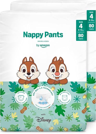 by Amazon Disney Nappy Pants Size 4 9-15 kg 160 Count White