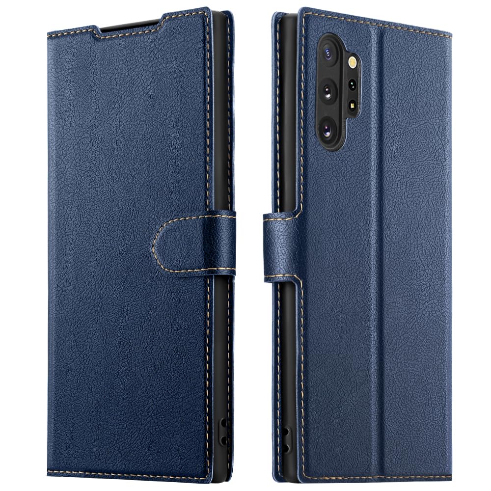 ELESNOW Phone Case for Samsung Galaxy Note 10 Plus, Flip Wallet PU Leather Card Holder with RFID Blocking Magnetic Closure Stand Cover for Samsung Galaxy Note 10 Plus (Blue)
