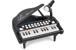 BAOLI 24 Keys,Kids Grand Piano Keyboard Toy for Beginners,3 4 5 6 Years Old Toddler Girl Boy First Birthday Gift,Musical Instrument,w/Microphone,Multiple Sounds,Note Stickers,Recordings,Connecting MP3,Black