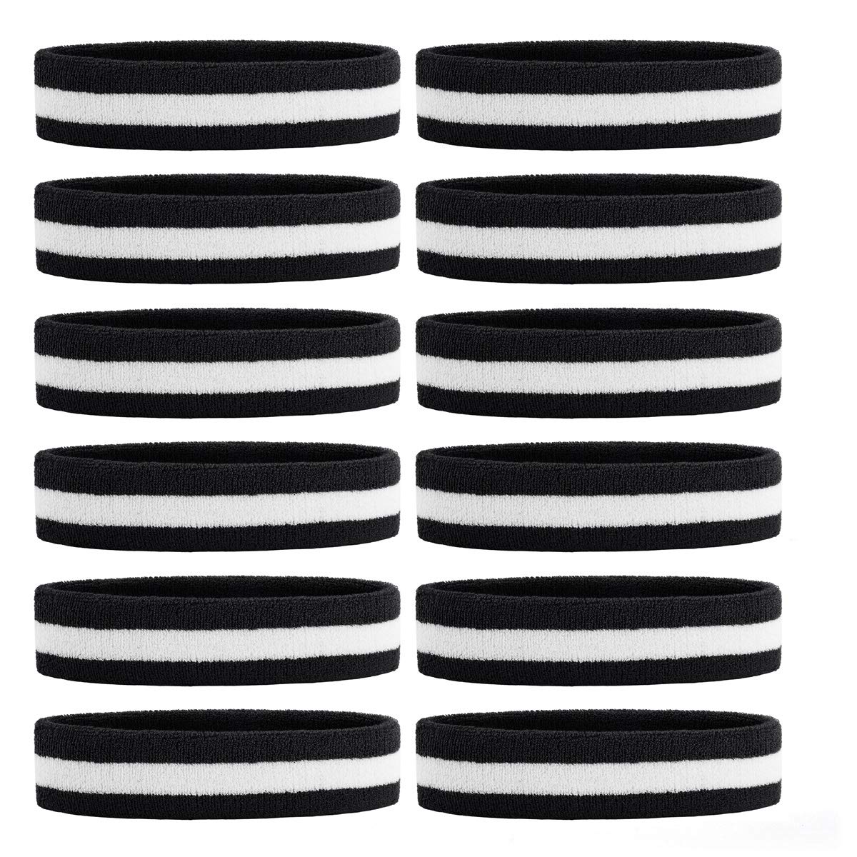 ONUPGO Sweatband Headband for Men & Women - 12 PCS Sports Headbands Moisture Wicking Athletic Cotton Terry Cloth Sweatband Sweat Absorbing Head Band — image 1