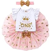 Ippopozzahah Baby Girl 1st/2 Birthday Outfits ONE Cotton Romper TuTu Skirt Set with Sequins Bowknot Headband