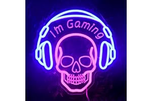 Gaming Neon Sign with Dimmer, I'm Gaming LED Wall Light with Headset Skull Design, USB Powered Gamer Neon Light for Game Room