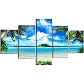 Extra Large Modern Landscape Seascape Pictures Painting on Canvas 5 Panels Combination Set for Living Room Home Decor Wall Art Framed Stretched (60''W x 40''H)
