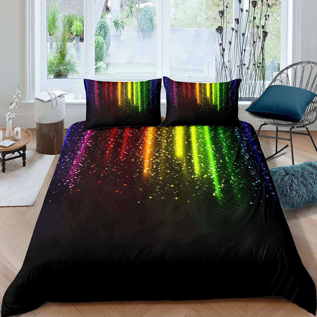 Loussiesd Abstract Ombre Duvet Cover Set Kids Teens Colorful Bedding Set Red Blue Green Yellow Bedding & Linen Set Room 3Pcs Double Size,Zipper — image 1