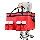 CIVJET Insulated Food Delivery Bag with 4 Cup Holders, XXX-Large Insulated Grocery Bags Keep Food Hot/Cold, Cooler Bags with Drink Carrier, Food Carrier Catering Bag, Commercial Food Warmers, Red