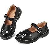 VNVCN Women's Kitty Cat Mary Janes Fashion Shoes Round Toe Ankle Strap Design Non-Slip Cute Business Casual Dress Shoes Work Office Flats Everyday Walking Shoes
