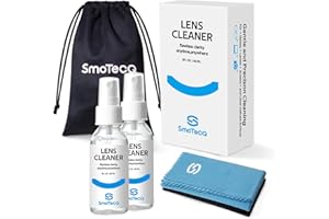SmoTecQ Glasses Cleaner Kit – Alcohol-Free, Plant-Based Spray + Ultra-Soft Microfiber Cloths for Eyeglasses, Screens & Cameras – 2 x 2oz Spray Bottles + 2 Cloths + Travel Pouch Set