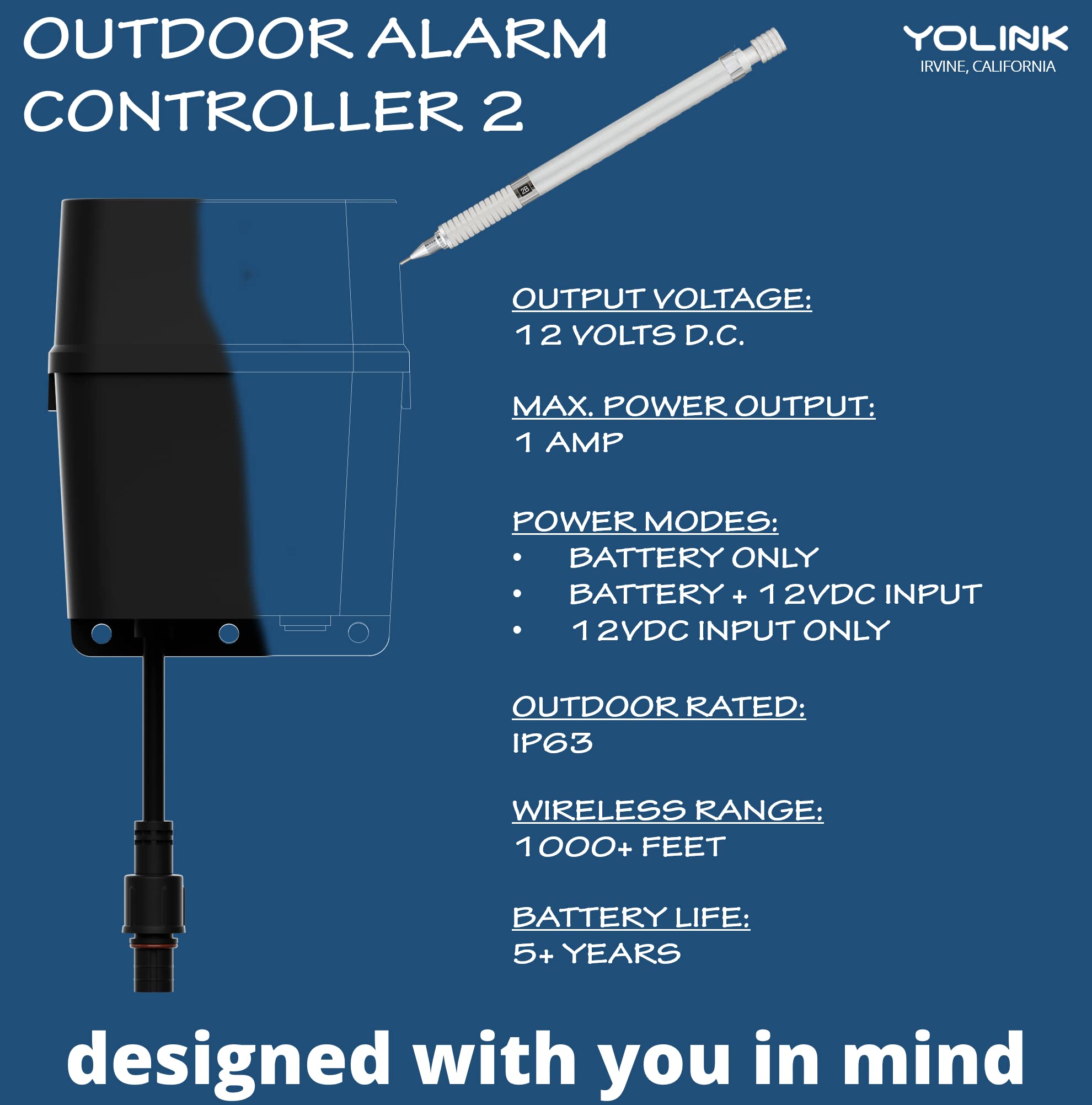 Outdoor Alarm Controller 2, Siren/Alarm/Relay Controller, 12VDC Out, 12VDC in, 130dB Siren with 12VDC on, 110dB Siren with Battery only, YoLink Hub Required for Full-Functionality!