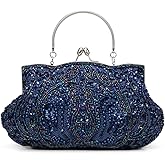 Simcat Beaded Sequin Flower Evening Purse Large Clutch Bag