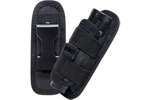 QILUCKY Tactical Flashlight Holster,Flashlight Pouch,Rotatable Flashlight Holder Pouch Clip,Duty MOLLE Tactical Accessories Torch Carry Case 360 Degree Carabiner Reel Clip