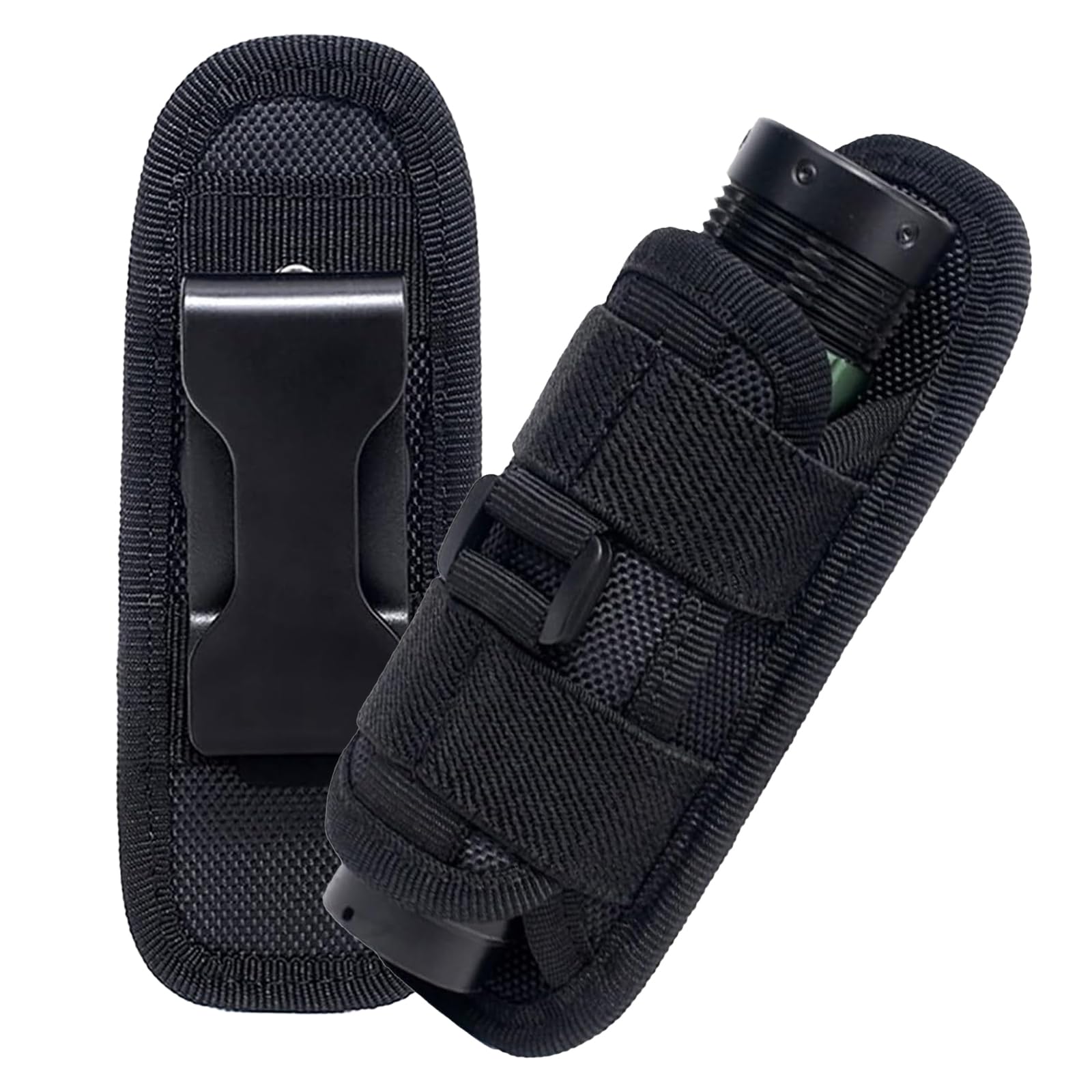 Photo 1 of Tactical Flashlight Holster,Flashlight Pouch,Rotatable Flashlight Holder Pouch Clip,Duty MOLLE Tactical Accessories Torch Carry Case 360 Degree Carabiner Reel Clip