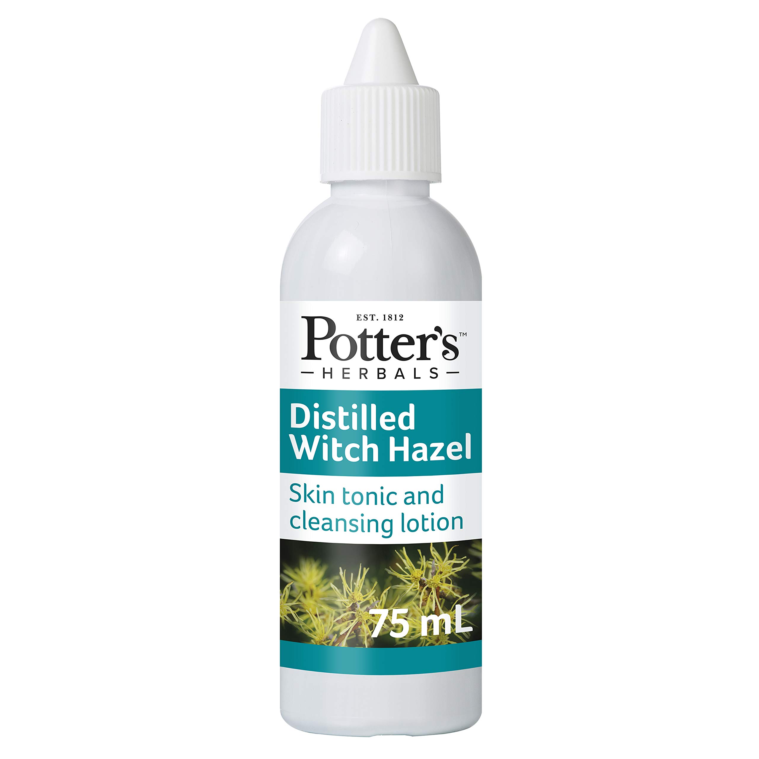 Potter's Herbals Distilled Witch Hazel | 75 ml Bottle | with Hamamelis Virginiana Twig Extract (Witch Hazel) | A Skin Tonic Used to Cleanse & Refresh The Skin, Single