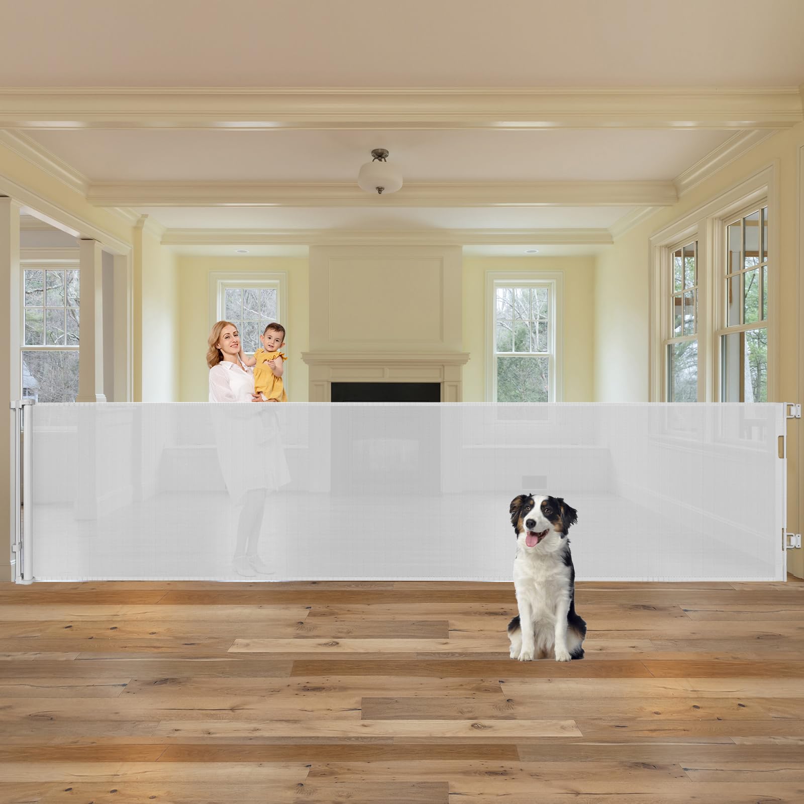 Photo 1 of 42" Tall Retractable Baby Gates Extra Wide Dog Gate, 100" Long Pet Gates for Wide Openings, Retractable Dog Gate Indoor Mesh Baby Gate Extra Long Gate Outdoor Pet Gate for Wide Opening/Light Gray