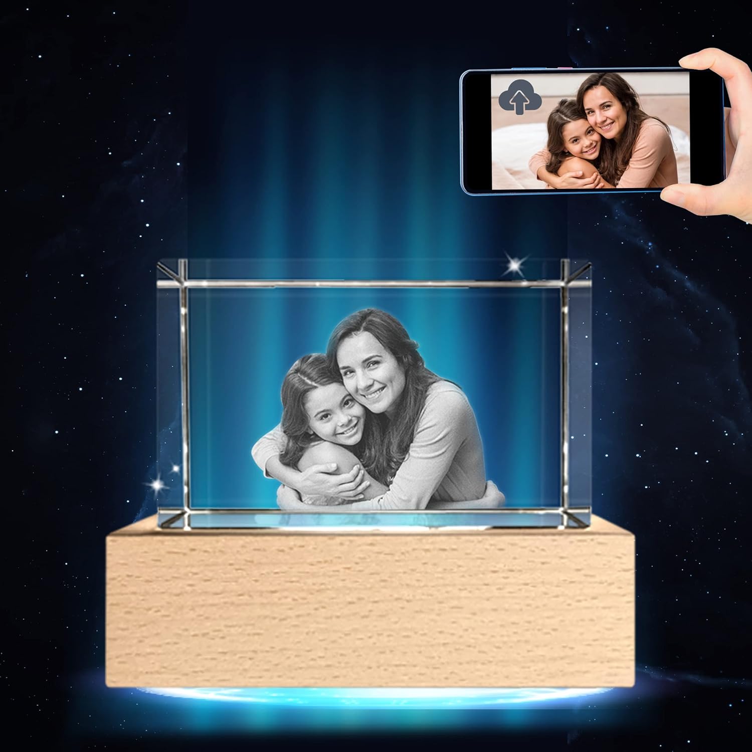 Photographs - TEXTURE OF DREAMS 3D Crystal Photo,Laser Engraved, with LED Light Base, Personalized Mother's Day Gift ideas for Mom, Dad, Women. Custom crystal Valentine’s Day or Marriage Present for her, him. Customized Memorial Anniversary Couples Gifts (Large Landscape)