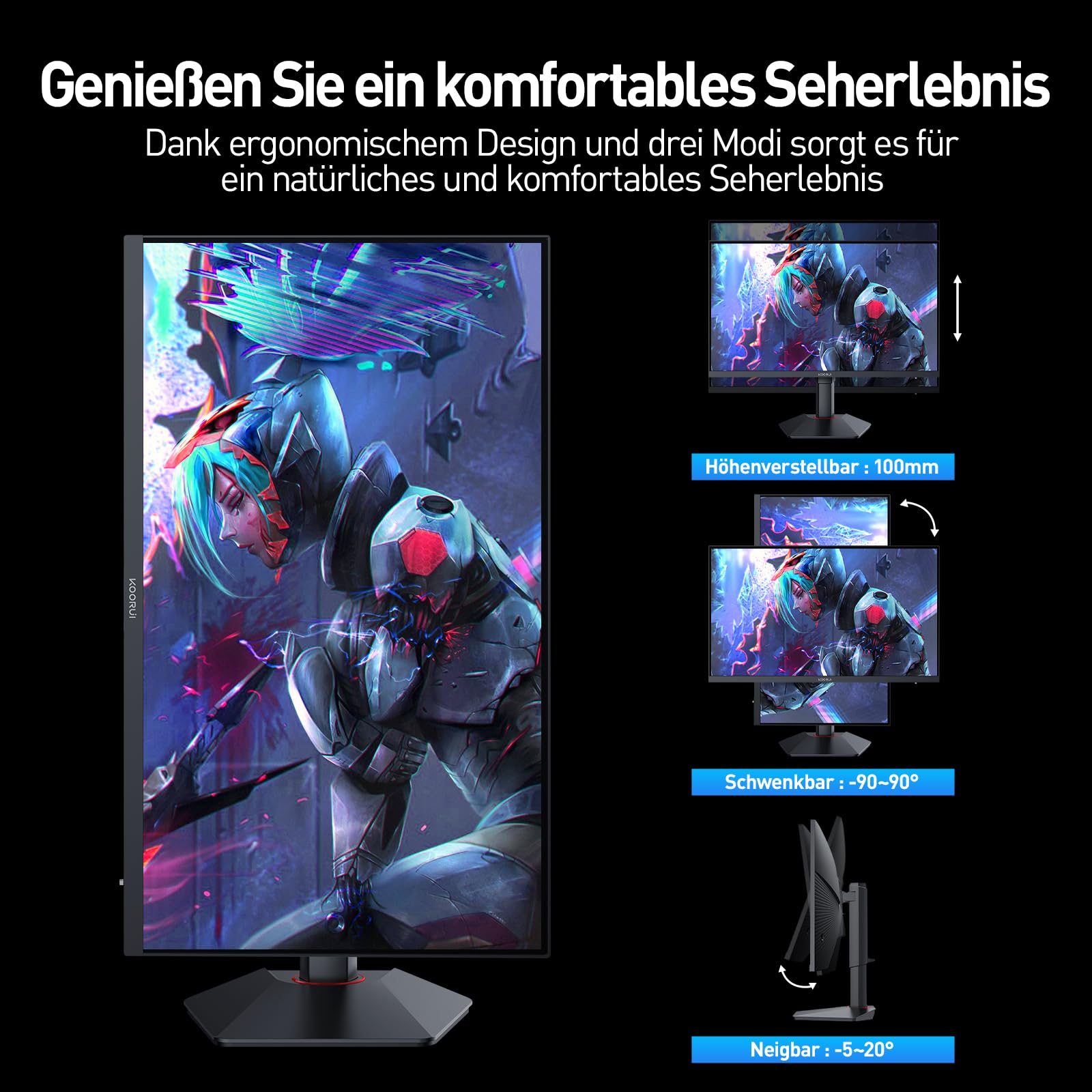KOORUI G2741L Gaming Monitor 27 Zoll, Dual-Modus 4K UHD 3840x2160 at 160Hz und FHD at 320Hz PC Bildschirm, Fast IPS 1ms HDR 400, 2xHDMI 2.1&DP1.4 6