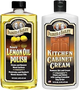 Parker & Bailey Lemon Oil Polish Bundled with Kitchen Cabinet Cream- Furniture Polish Oil and Wood Cleaner Combo