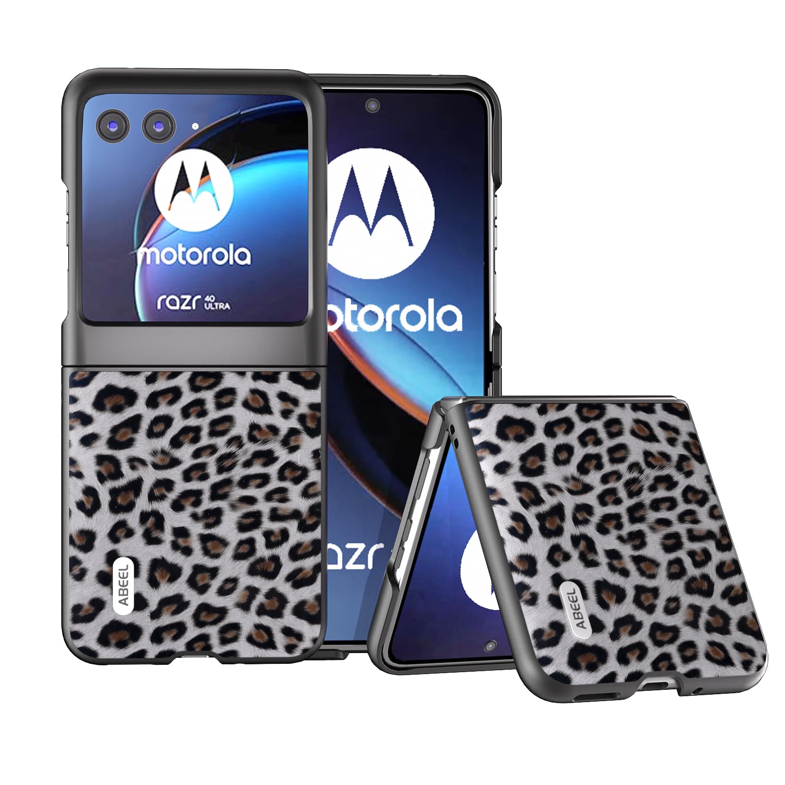 COQUE For Motorola Razr 40 Ultra phone case, folding flip leopard print phone case Motorola Razr 40 Ultra(Black)