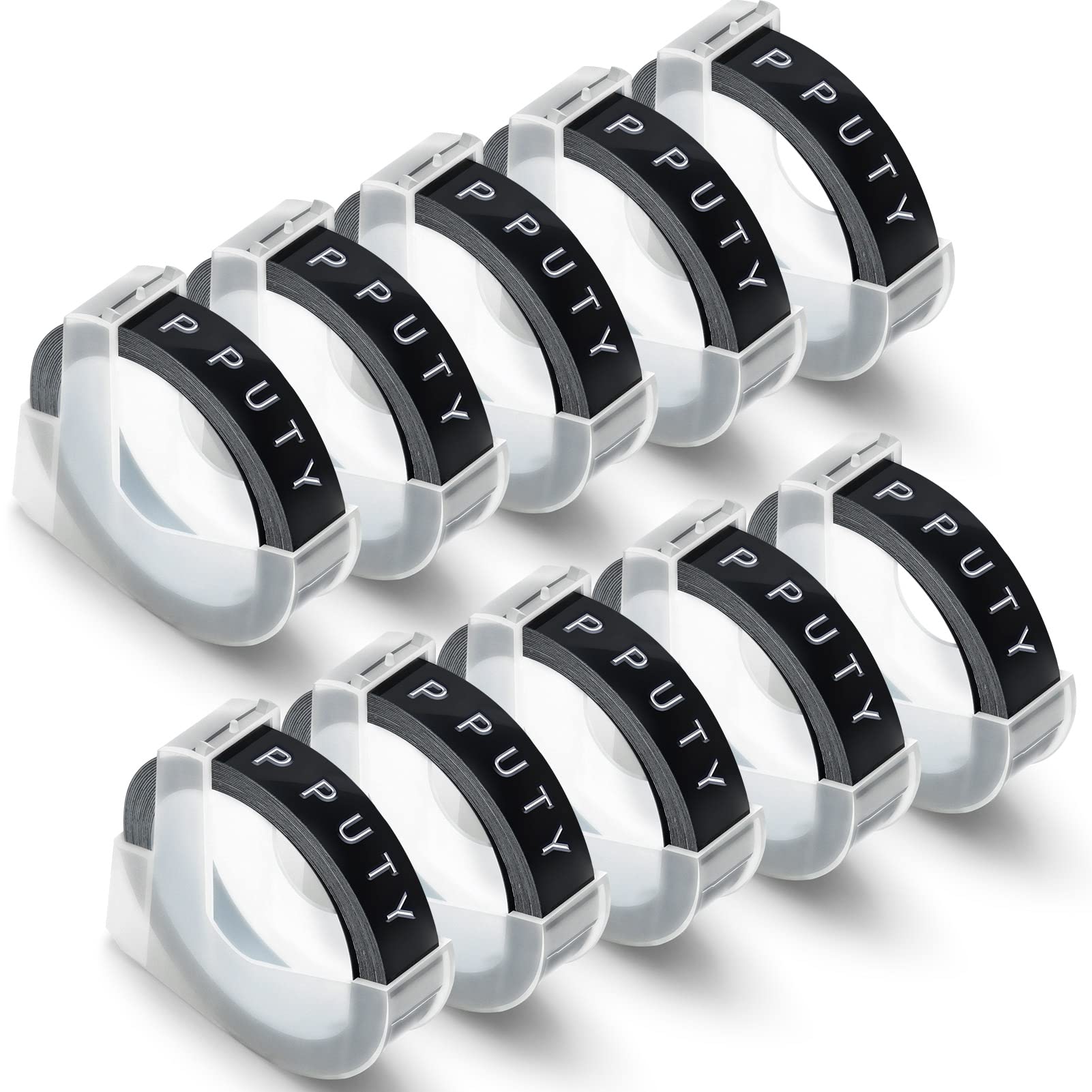 10 X White on Black Tape Compatible with Dymo Embossing Tape, Replacement for Dymo 9mm Label Omega Embossing Tape for Omega S0717930 Junior S0717900 Motex Embossing Label Maker