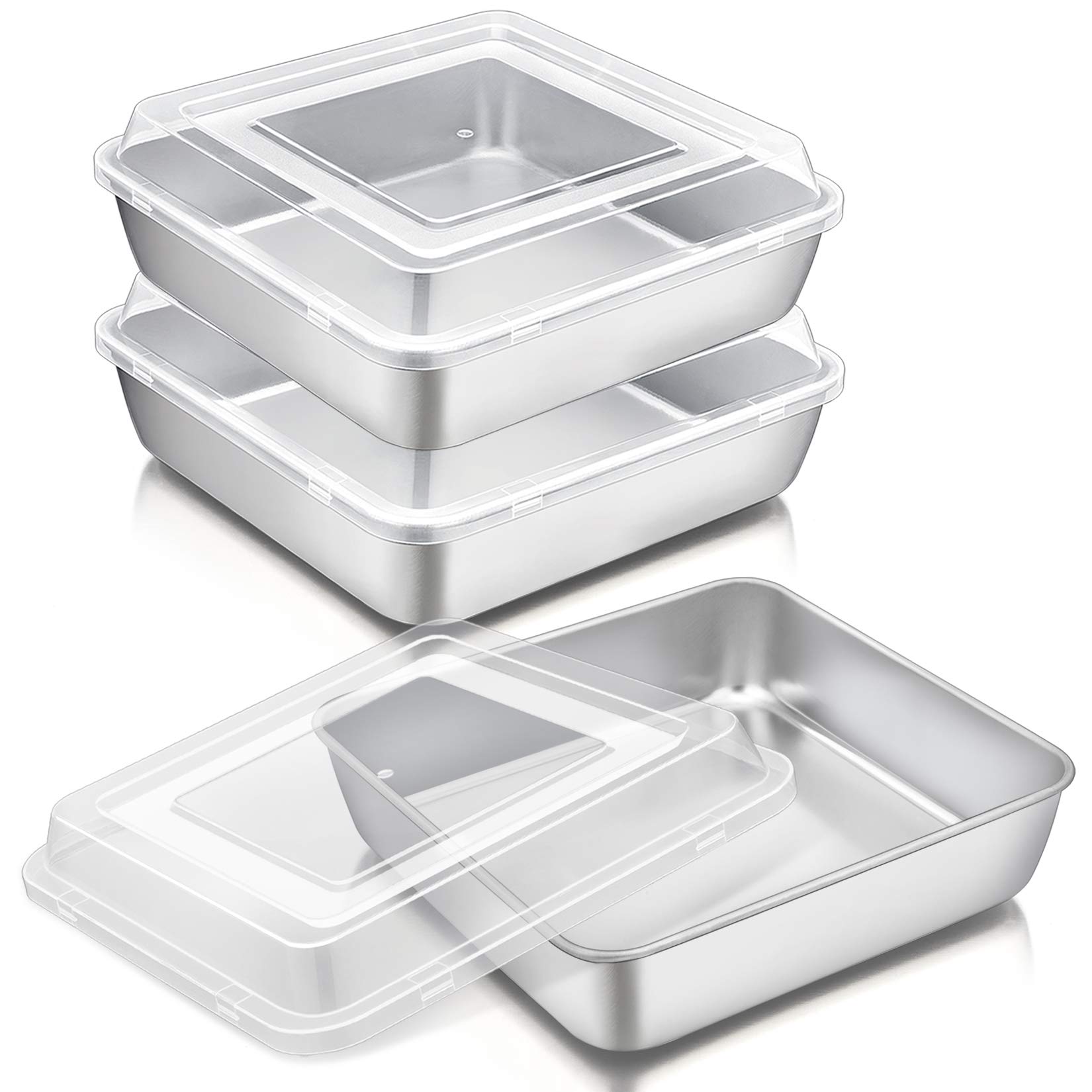 P&P CHEF Square Baking Cake Pan with Lid, Stainless