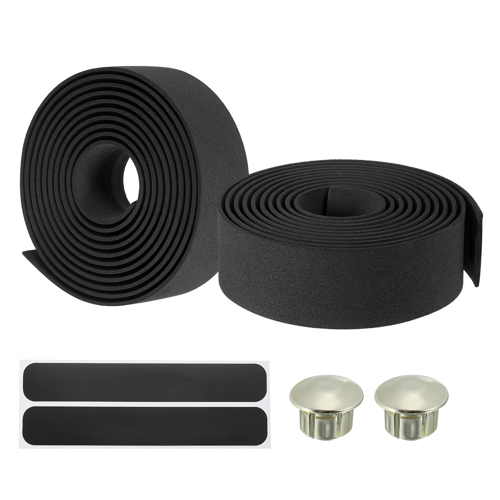 PATIKIL Bike Handlebar Tape, 2 Pack EVA Handle Grip Wraps Non-Slip Bicycle Bar Tape with Silver End Plugs for Racing Bicycles, Black