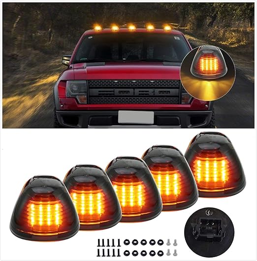 Cab Marker Lights, Smoke Lens Amber 16 Led Roof Running Lights, Top