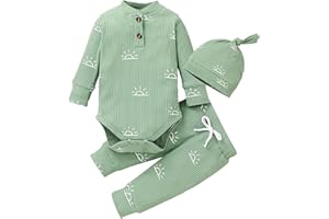 Infant Baby Boy Clothes Long Sleeve Romper Sun Print Solid Color One-pieces Pant Hat