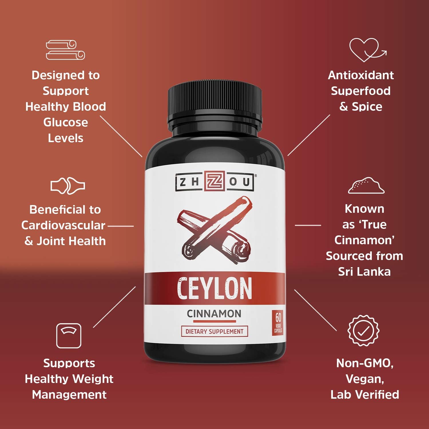 Ceylon Cinnamon Capsules - Designed to Support Blood Sugar, Heart Health and Joint Mobility - ‘ True Cinnamon ’ Native to Sri Lanka - 1200mg per Serving: Health & Personal Care