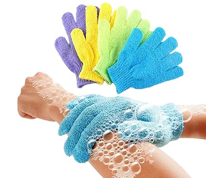Lukzer 1 Pair Bath Gloves Spa Massage Body Scrubber Cleaner/Nylon Exfoliating Multi-Purpose Gloves (Multi-Color)