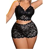 SHENHE Women's Plus Size Sexy Sheer Floral Lace Lingerie Set 2 Piece Cami Shorts Nightwear