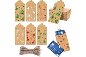 54Pcs Christmas Gift Card Holders, Kraft Paper Holiday Money Envelopes with String, Christmas Money Holder Gift Card Envelope