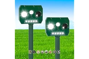 JAHY2TECH 2024 Solar Ultrasonic Animal Repellent, 2 Pack Waterproof Cat Deterrent Outdoor with Flash Light & Motion Detector to Repel Squirrel, Cat, Deer, Skunk, Rabbit, Mole, Rat, Dog, Raccoon for Yard