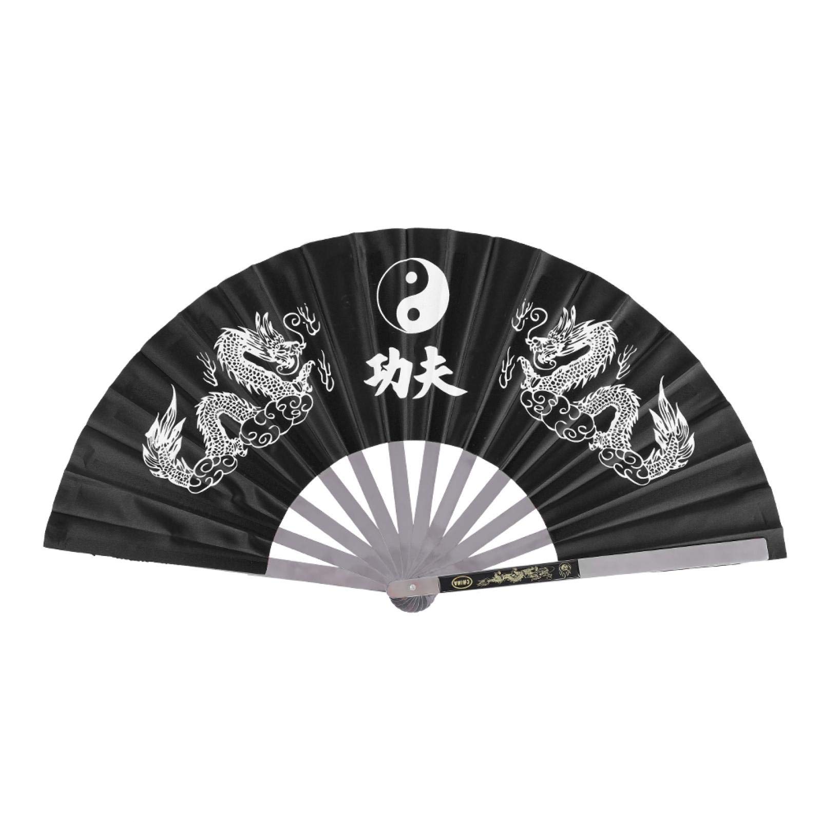 DEWIN Chinese Fan, Stainless Steel Tai Chi Martial Arts Kung Fu Dance Practice Training Performance Fan(Black)