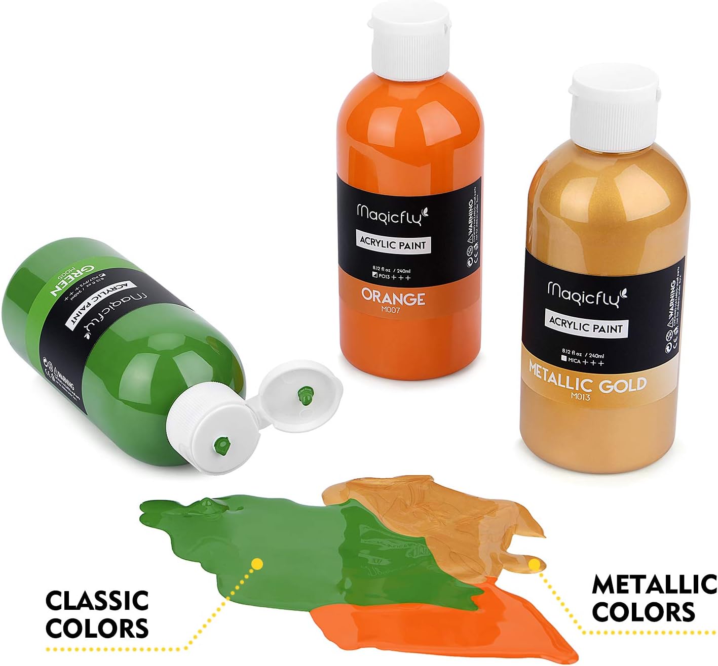 Magicfly Bulk Acrylic Paint Set, 14 Rich Pigments Colors (240 ml/8.12 fl oz.), Non-Fading, Non-Toxic Craft Paints for Painting on Canvas, Ideal for Kids, Artist & Hobby Painters
