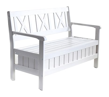 Ambientehome Bank, Massivholz Truhenbank EVJE 120 cm Gartenbank, weiß, 127x63x88 cm, 90459