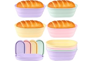 4 Pcs Silicone Bread Proofing Baskets 10 Inch Oval Banneton Basket Collapsible Sourdough Bread Baking Supplies Non-stick Doug