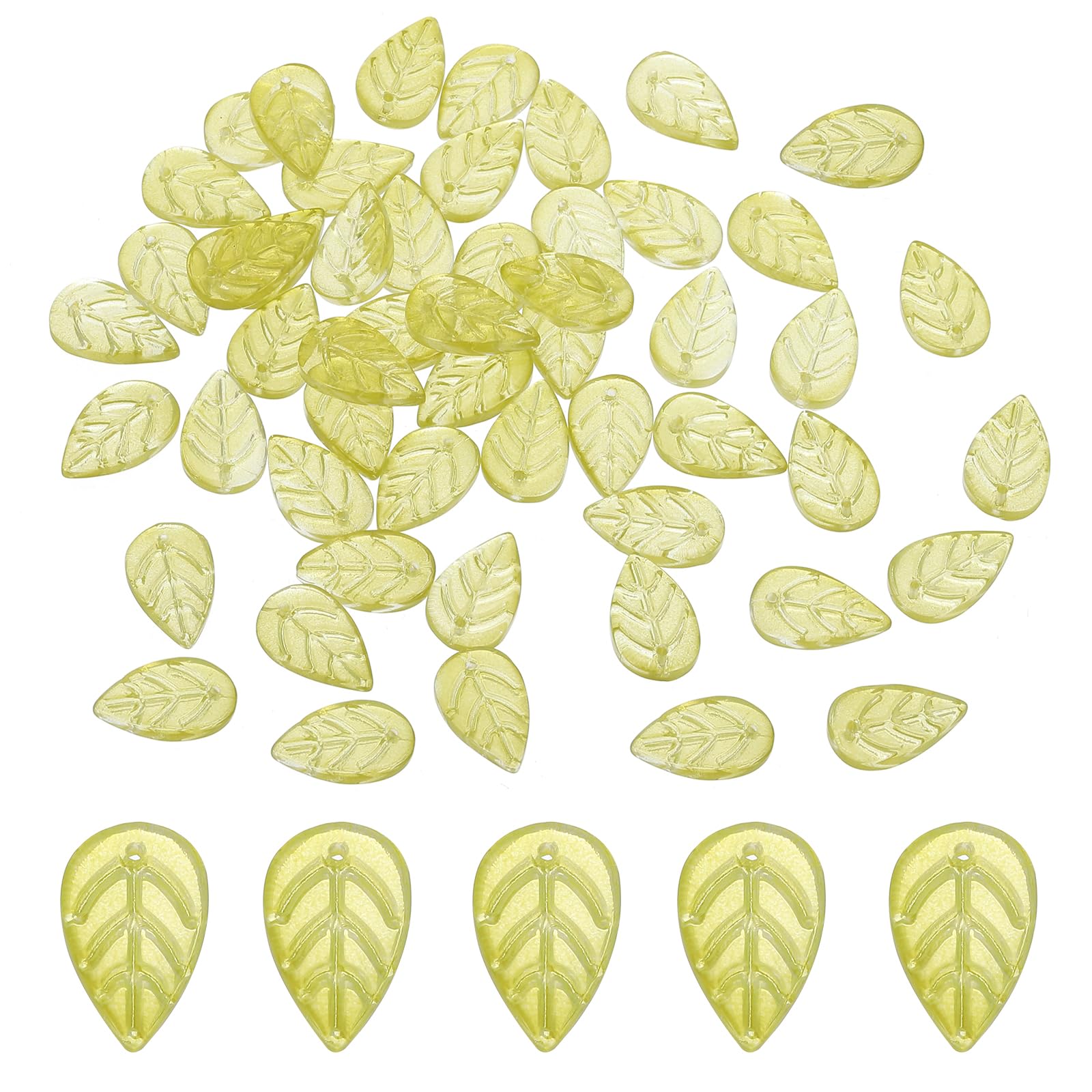 PATIKIL 18 x 11mm Czech Glass Leaf Beads, 50 Pcs Crystal Leaf Beads for Jewelry Making DIY Craft Bracelet Necklaces Earrings, Light Green
