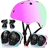 Kids Bike Helmet Set Adjustable for Children, Boys, Girls and Teenagers Aged 3-14 Years Includes Elbow, Knee, Wrist Guards Children's Helmet Protection Set for Bikes SkateboardsRollerskates