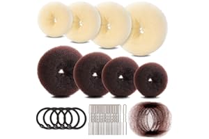 LINKPEACE Hair Bun Maker Set, Donut Bun Maker Set with 20 Pcs Invisible Hair Nets, 4 Pcs Dark Brown & 4 Pcs Beige Donut Bun M
