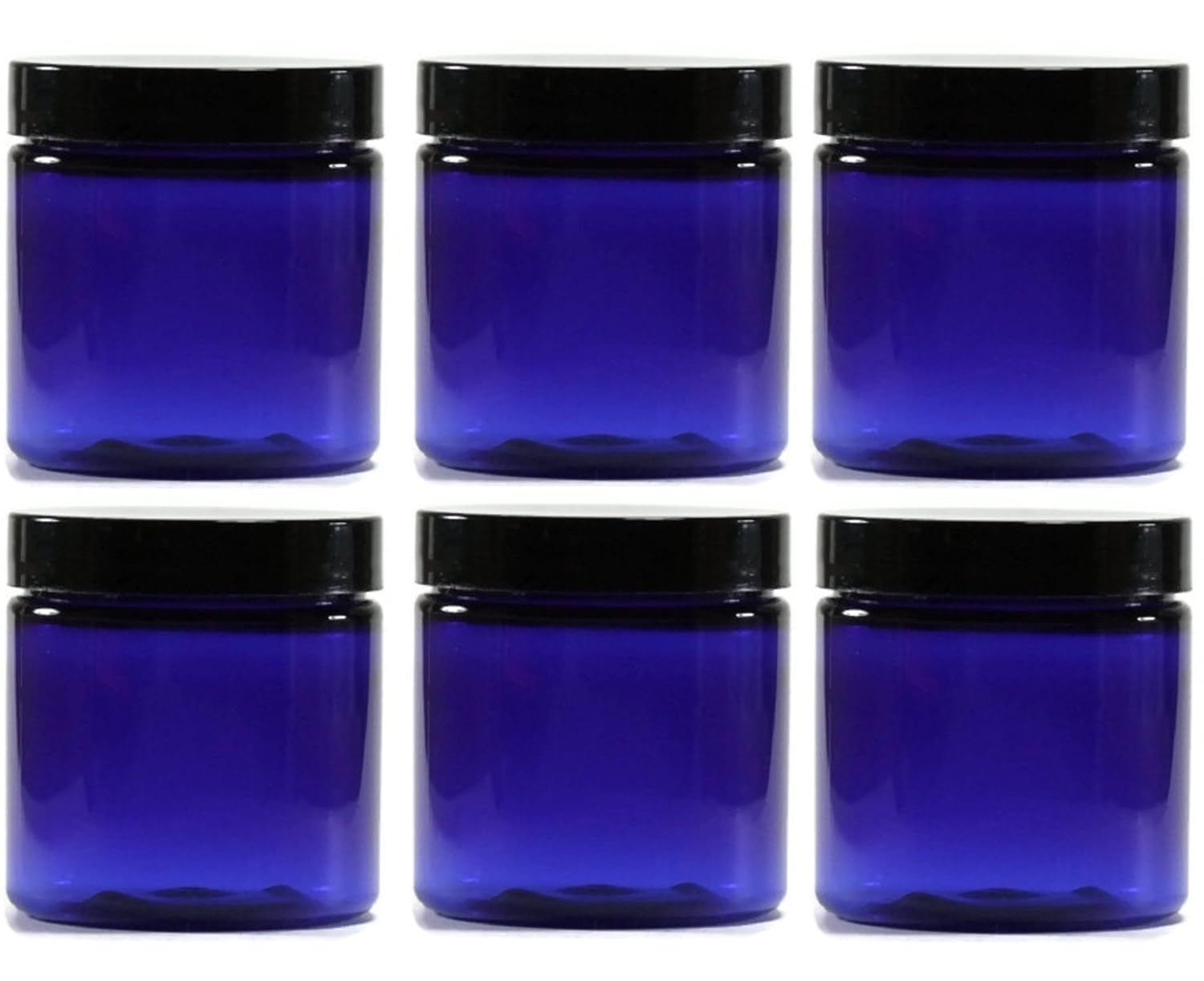 Blue 4 oz Glass Jar Black Lid Pack of 6 Industrial